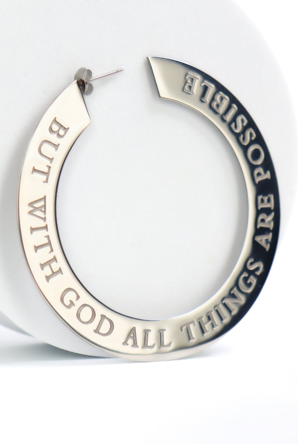 But With God All Things Are Possible Stainless Steel Hoops - A Meaningful Mood