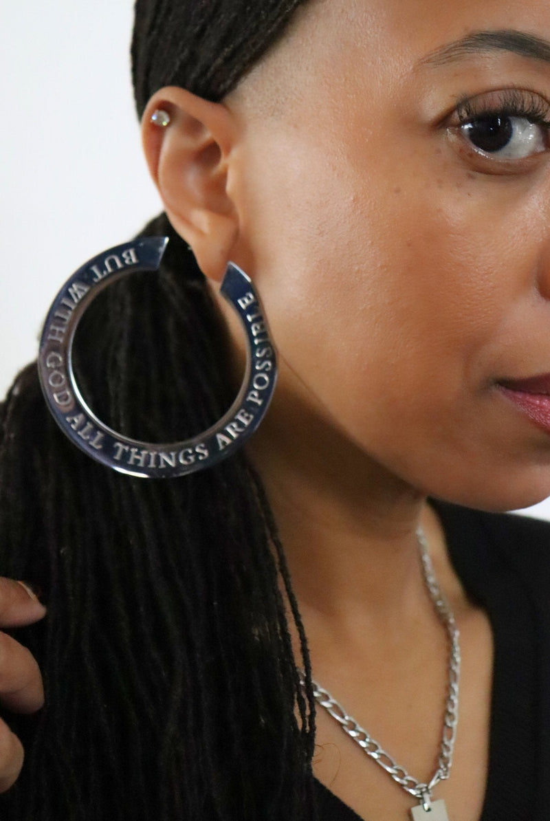 But With God...Large Stainless Steel Statement Hoops - A Meaningful Mood