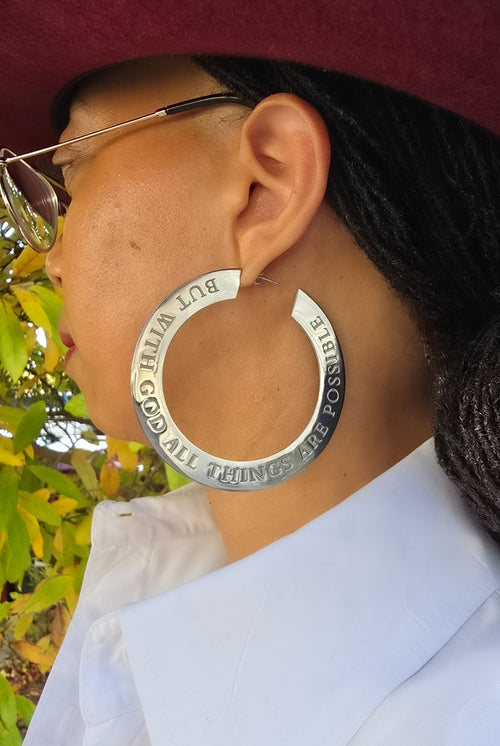 But With God...Large Stainless Steel Statement Hoops - A Meaningful Mood