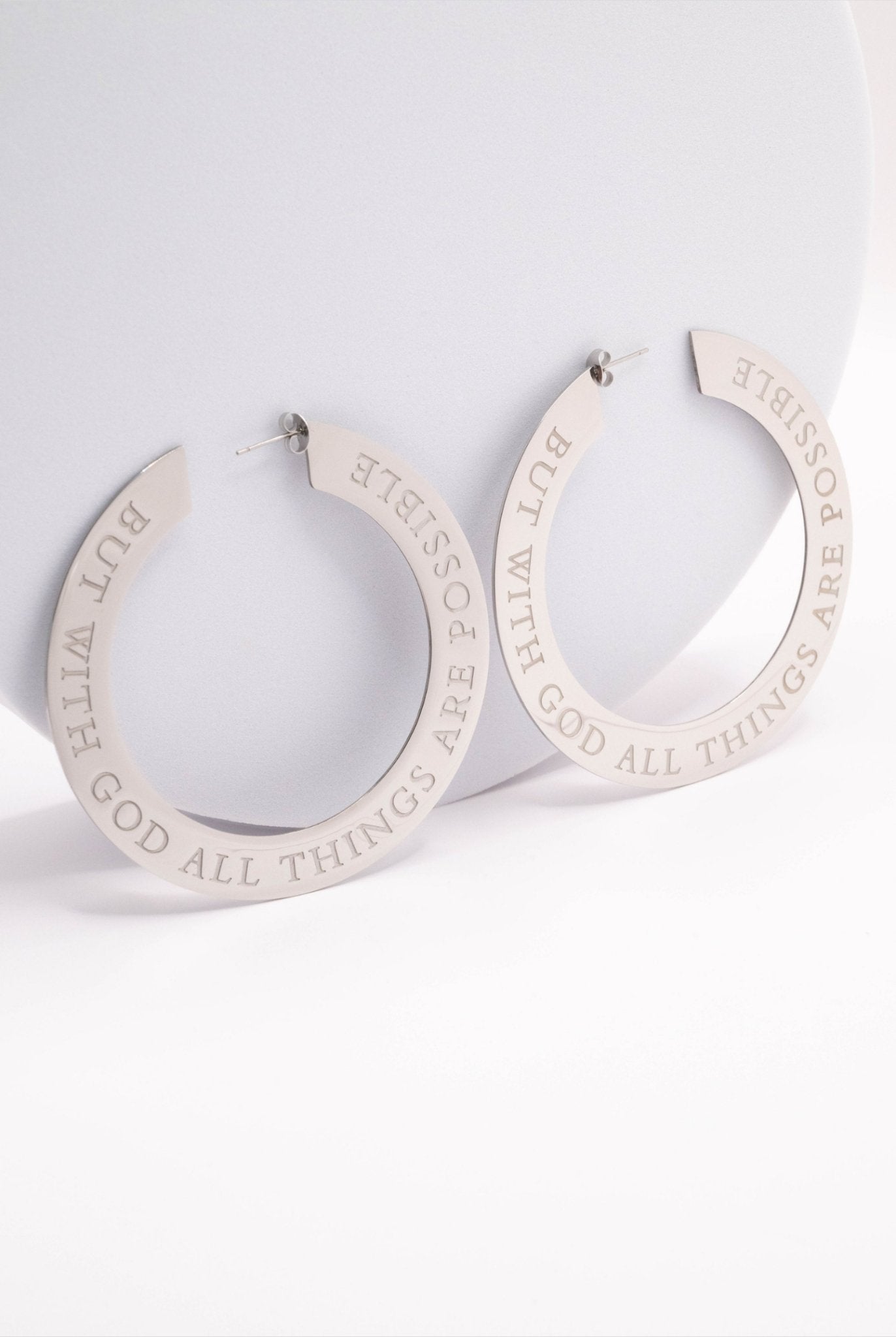 But With God...Large Stainless Steel Statement Hoops - A Meaningful Mood