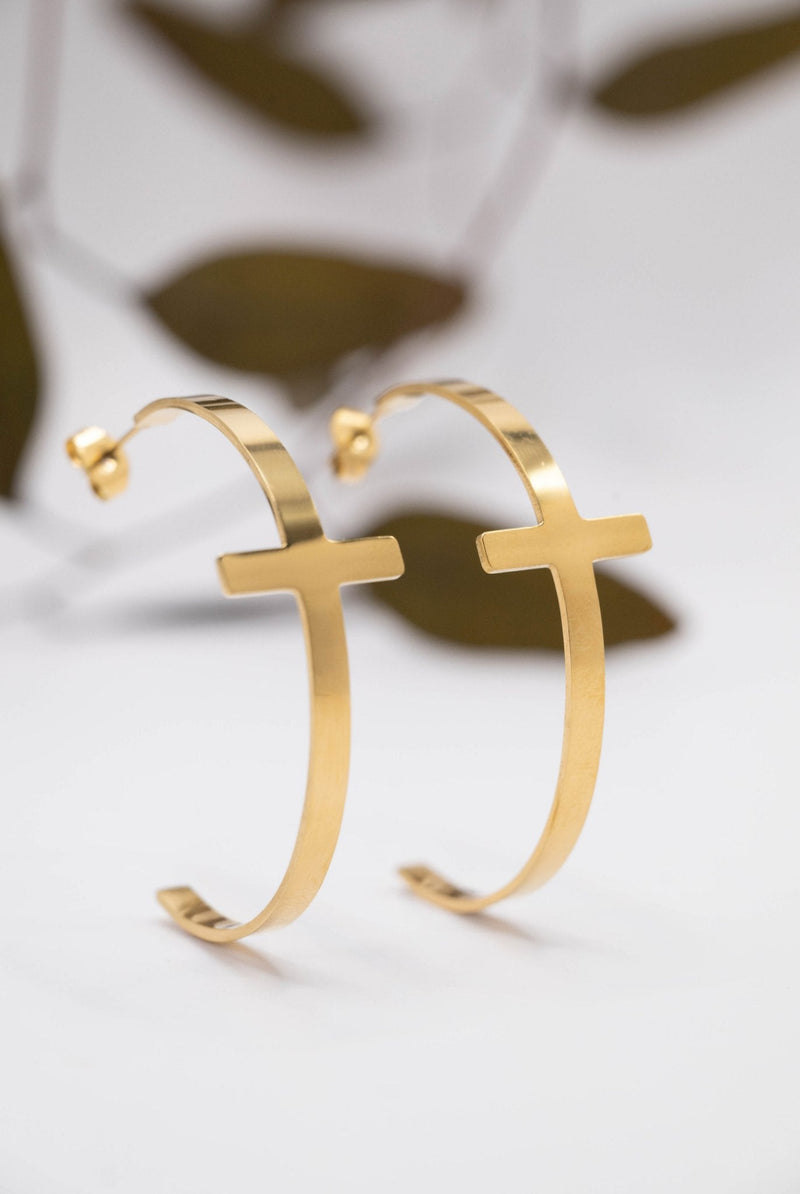 So Chic Cross Hoops 18k Gold - Plated - A Meaningful Mood