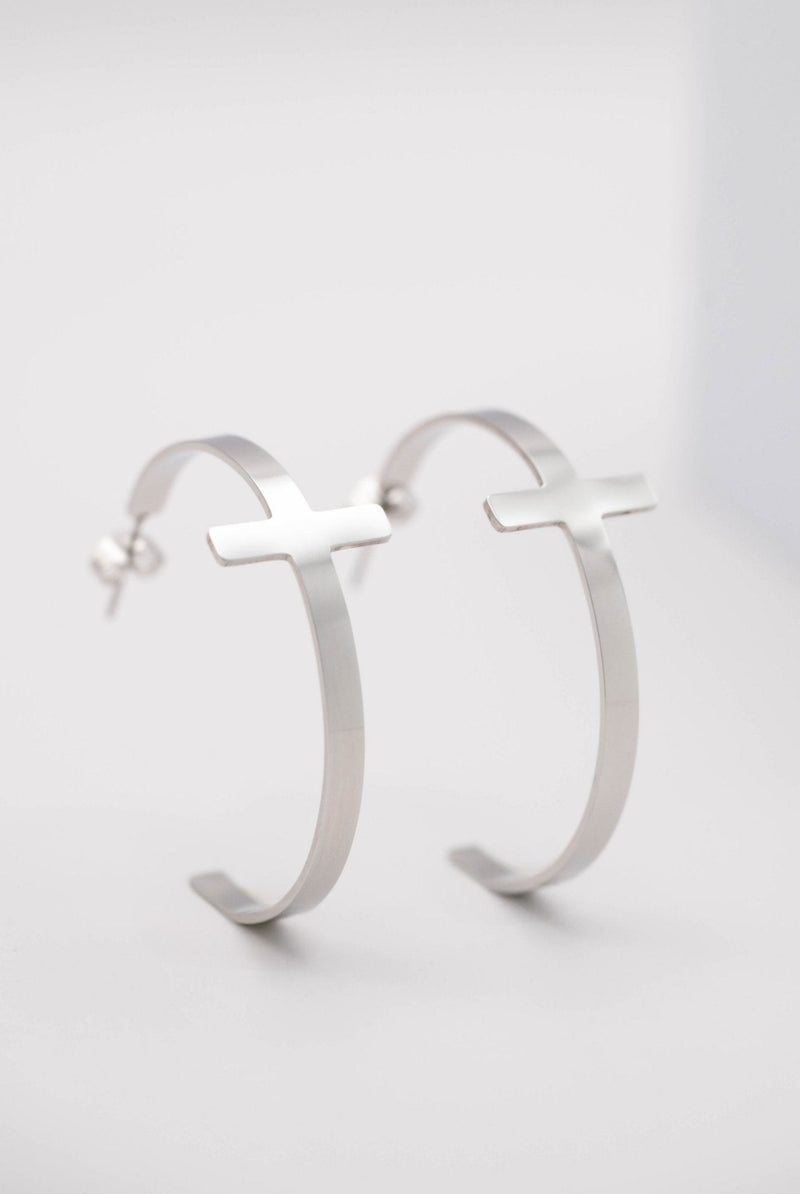 So Chic Cross Hoops Stainless Steel - A Meaningful Mood