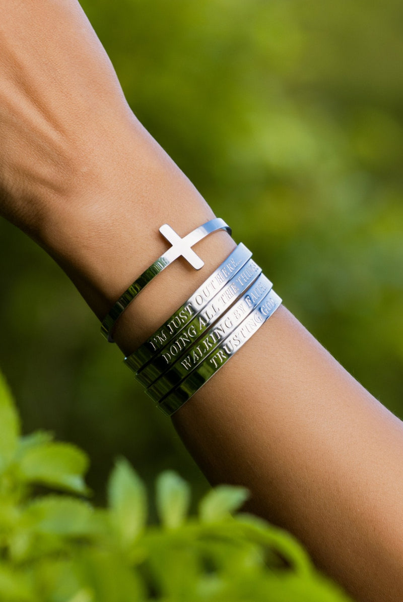 So Chic Stainless Steel Cross Bangle - A Meaningful Mood