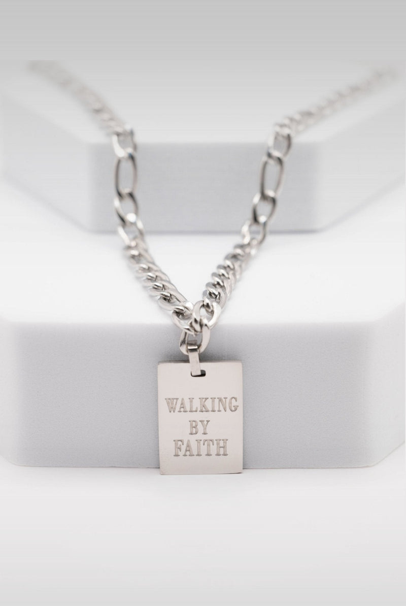 Walking By Faith Pendant Necklace Stainless Steel - A Meaningful Mood