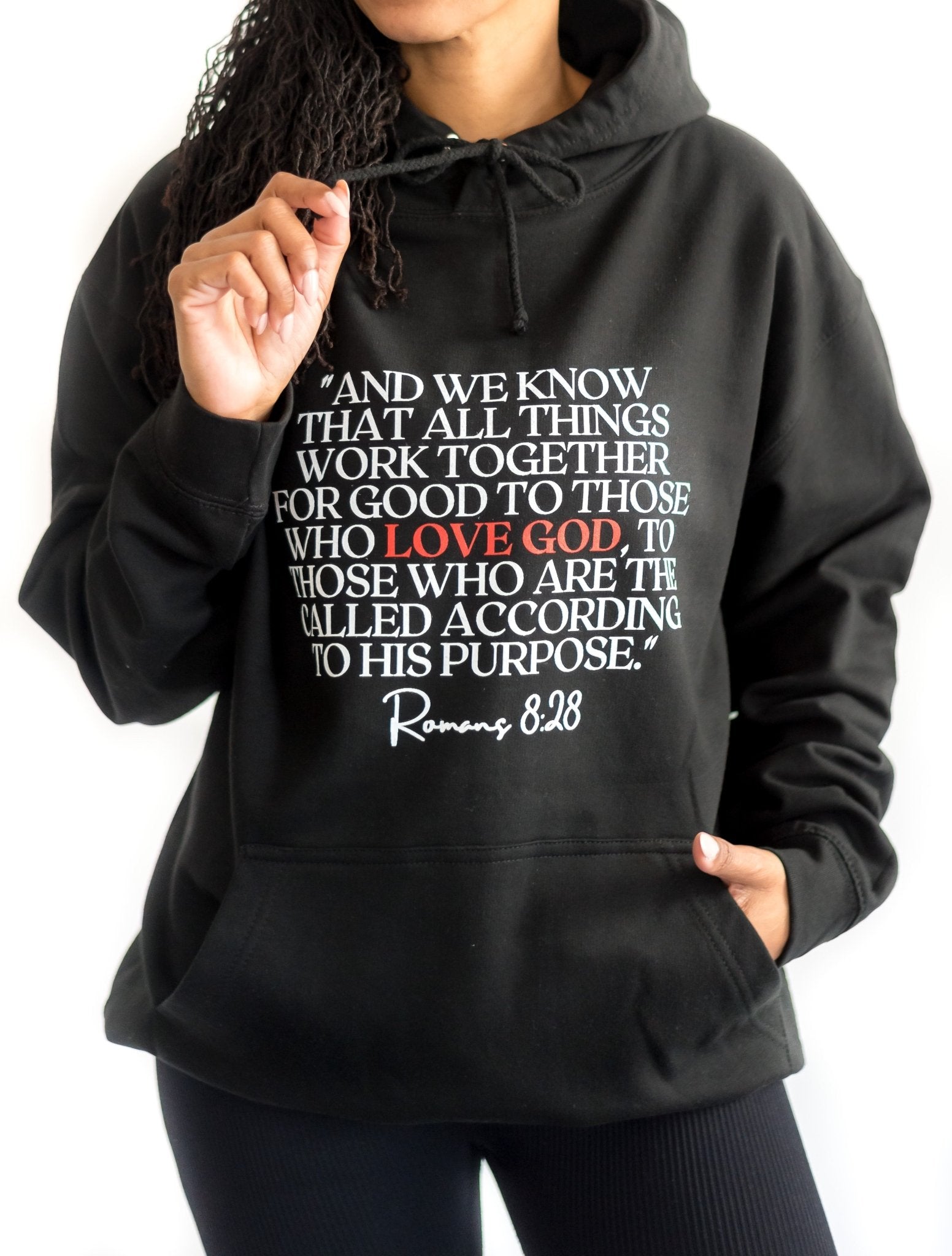 Romans 8:28 (Black Hoodie) - A Meaningful Mood