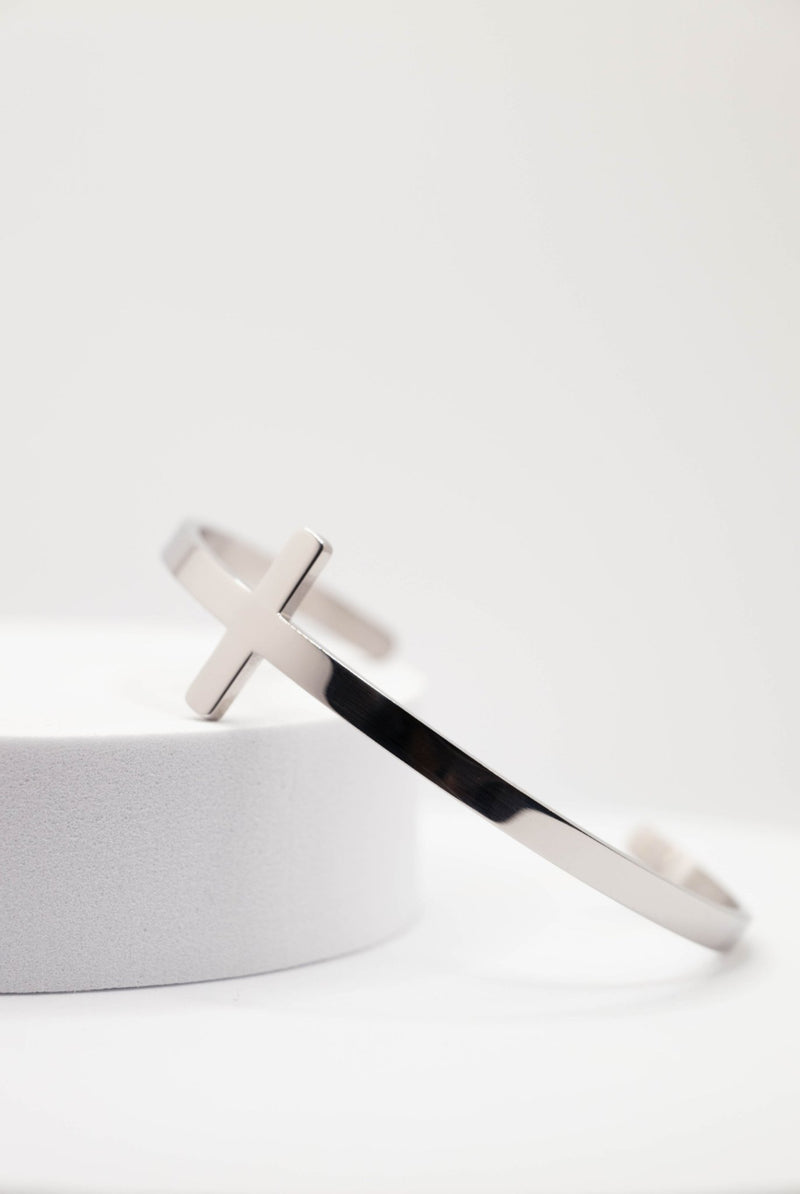 So Chic Stainless Steel Cross Bangle - A Meaningful Mood